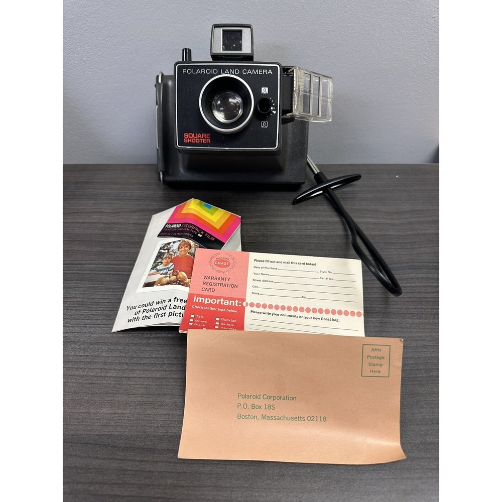 Polaroid Land Camera Square Shooter, 1971-72 Vintage Model‎ w Strap Manual